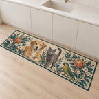 Multi Pet Household Kitchen Rug with dimensional printed themed artwork; representative AI-generated mockup.