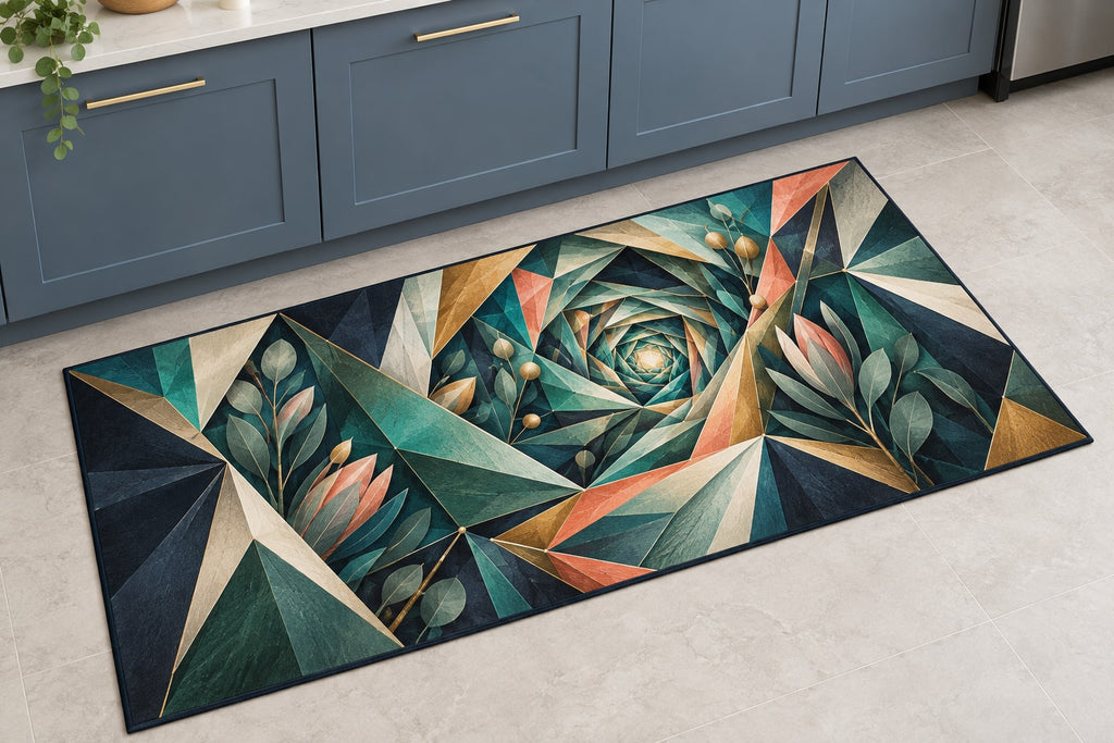 Venture Prism Atelier Kitchen Rug with dimensional printed themed artwork; representative AI-generated mockup.