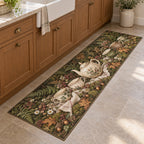 Woodland Tea Picnic Kitchen Rug with dimensional printed themed artwork; representative AI-generated mockup.