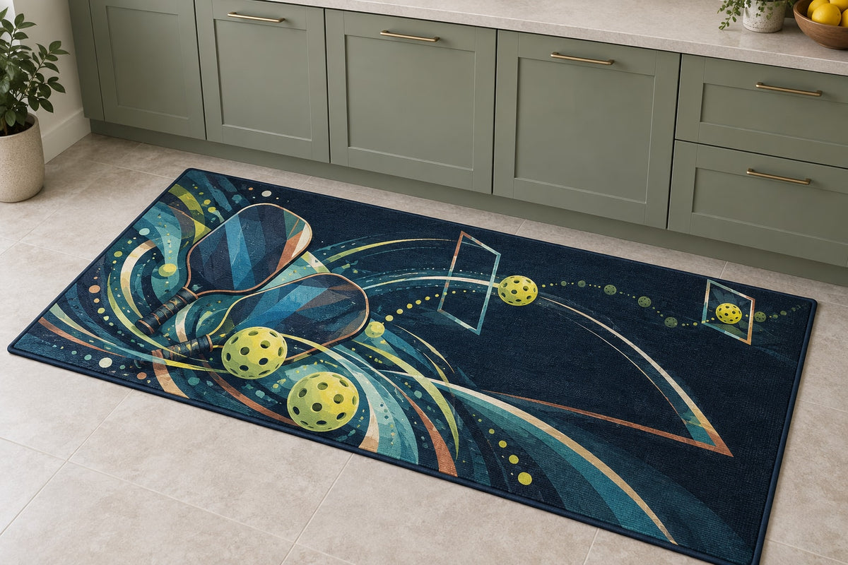 Midnight Dink Detour Kitchen Rug with dimensional printed themed artwork; representative AI-generated mockup.