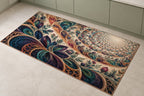 Loopflower Lattice Atrium Kitchen Rug with dimensional printed themed artwork; representative AI-generated mockup.