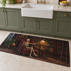 Skeleton Reading Nook Kitchen Rug with dimensional printed themed artwork; representative AI-generated mockup.
