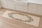 Folk Floral Wedding Wreath Kitchen Rug with dimensional printed themed artwork; representative AI-generated mockup.