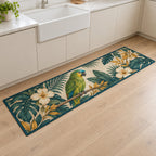 Parrot Companion Kitchen Rug with dimensional printed themed artwork; representative AI-generated mockup.