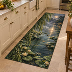 Moonlit Willow Pond Kitchen Rug with dimensional printed themed artwork; representative AI-generated mockup.