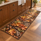 Acorns and Oak Leaves Kitchen Rug with dimensional printed themed artwork; representative AI-generated mockup.