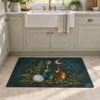 Potion Bottle Still Life Kitchen Rug with dimensional printed themed artwork; representative AI-generated mockup.