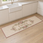 Single Name Birth Flower Kitchen Rug with dimensional printed themed artwork; representative AI-generated mockup.
