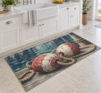 Buoy and Rope Kitchen Rug with dimensional printed themed artwork; representative AI-generated mockup.