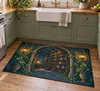 Enchanted Library Arch Kitchen Rug with dimensional printed themed artwork; representative AI-generated mockup.