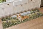Corgi Kitchen Rug with dimensional printed themed artwork; representative AI-generated mockup.