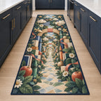 Kindergarten Wonder Garden Kitchen Rug with dimensional printed themed artwork; representative AI-generated mockup.