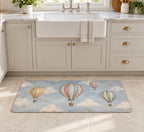 Hot Air Balloon Sky Kitchen Rug with dimensional printed themed artwork; representative AI-generated mockup.