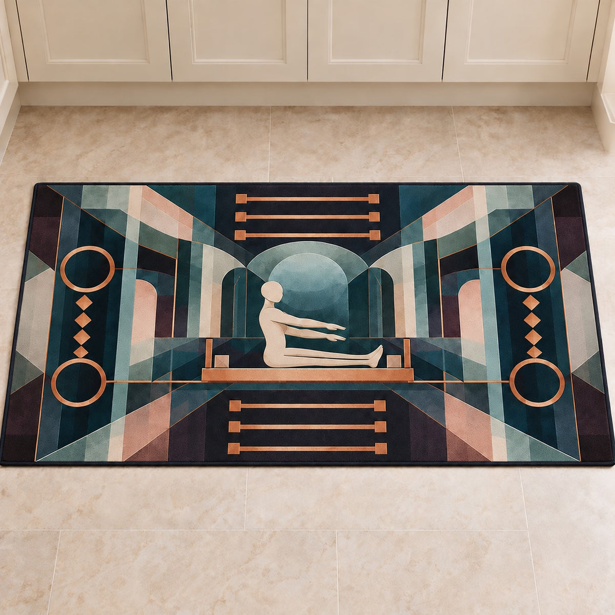 Coreline Carriage Lattice Kitchen Rug with dimensional printed themed artwork; representative AI-generated mockup.