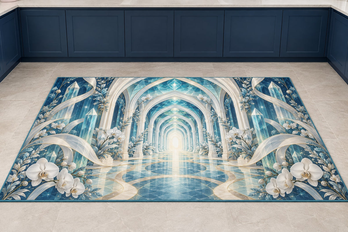 Dental Hygienist Prism Atrium Kitchen Rug with dimensional printed themed artwork; representative AI-generated mockup.