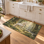 Unicorn Woodland Kitchen Rug with dimensional printed themed artwork; representative AI-generated mockup.