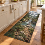 Forest Adventure Map Kitchen Rug with dimensional printed themed artwork; representative AI-generated mockup.