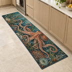 Octopus Garden Kitchen Rug with dimensional printed themed artwork; representative AI-generated mockup.