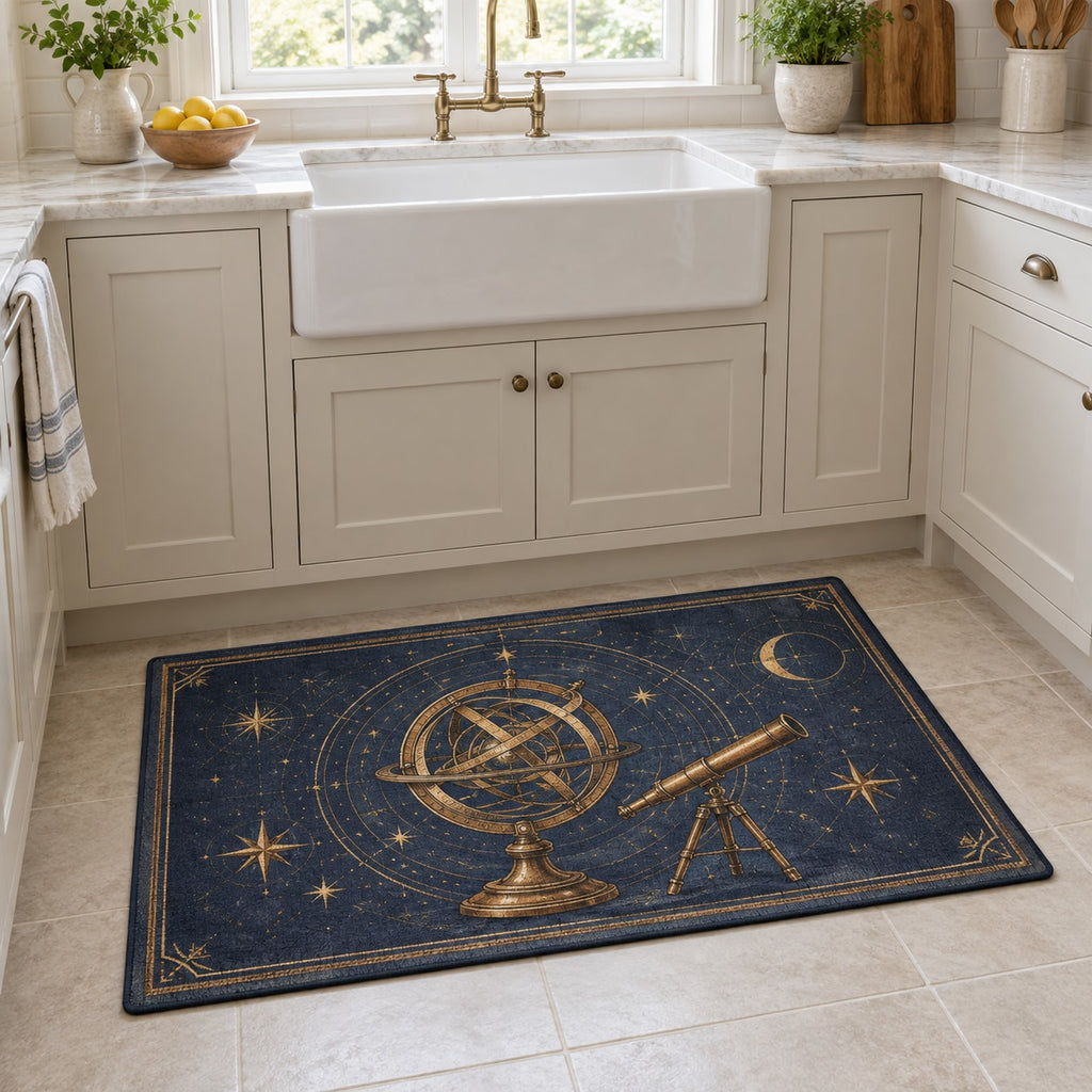 Ancient Observatory Kitchen Rug with dimensional printed themed artwork; representative AI-generated mockup.