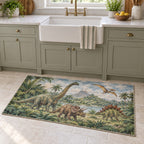 Dinosaur Discovery Kitchen Rug with dimensional printed themed artwork; representative AI-generated mockup.