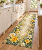 Daffodil and Jonquil Kitchen Rug with dimensional printed themed artwork; representative AI-generated mockup.