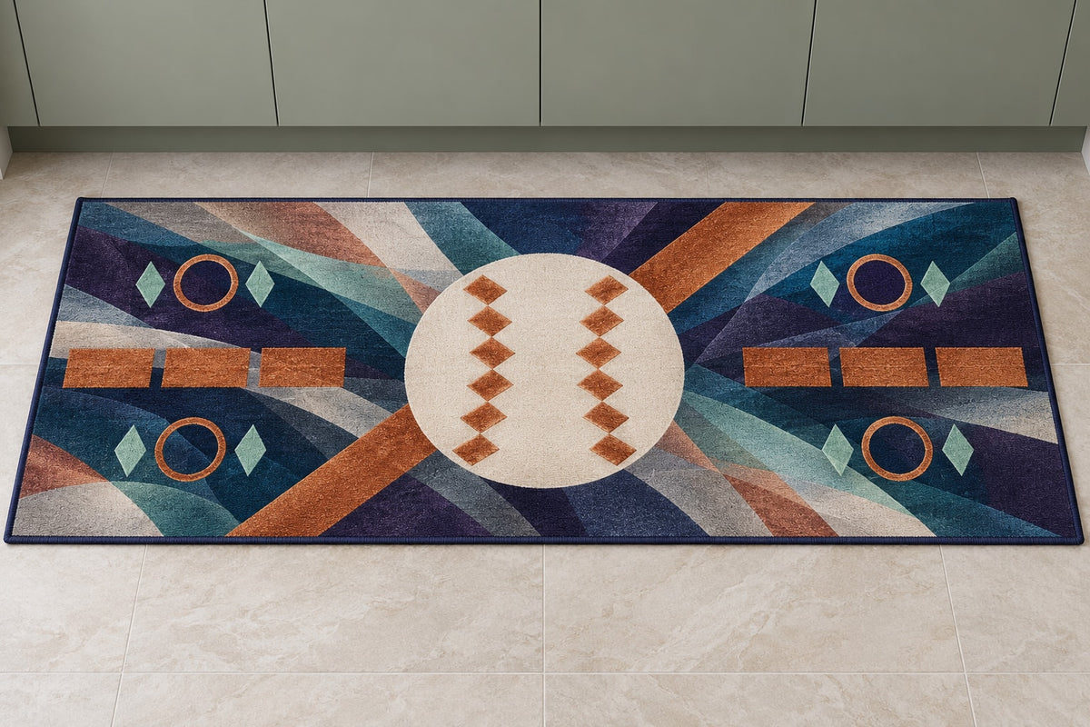 Diamond Dusk Rally Kitchen Rug with dimensional printed themed artwork; representative AI-generated mockup.