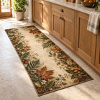 Pressed Woodland Leaves Kitchen Rug with dimensional printed themed artwork; representative AI-generated mockup.