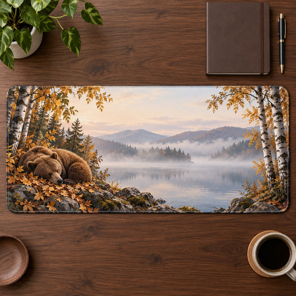 Sleeping Bear Leaves Desk Mat with dimensional printed themed artwork; representative AI-generated mockup.
