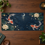 Celestial Koi Desk Mat with dimensional printed themed artwork; representative AI-generated mockup.