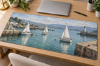 Sailboat Harbor Desk Mat with dimensional printed themed artwork; representative AI-generated mockup.