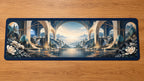 Structural Horizon Atrium Desk Mat with dimensional printed themed artwork; representative AI-generated mockup.