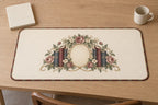 Antique Library Rose Desk Mat with dimensional printed themed artwork; representative AI-generated mockup.