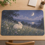 Bunny Moon Meadow Desk Mat with dimensional printed themed artwork; representative AI-generated mockup.