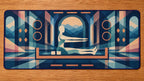 Coreline Carriage Lattice Desk Mat with dimensional printed themed artwork; representative AI-generated mockup.