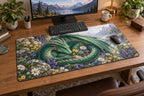 Dragon and Wildflowers Desk Mat with dimensional printed themed artwork; representative AI-generated mockup.