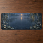 Moonlit Willow Pond Desk Mat with dimensional printed themed artwork; representative AI-generated mockup.