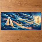 Windward Loom Weekend Desk Mat with dimensional printed themed artwork; representative AI-generated mockup.