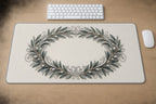 Silver Anniversary Olive Halo Desk Mat with dimensional printed themed artwork; representative AI-generated mockup.