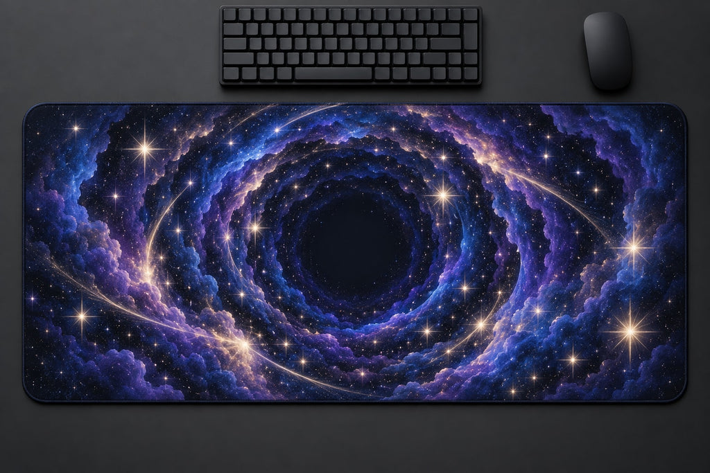 Milestone Birthday Star Portal Desk Mat with dimensional printed themed artwork; representative AI-generated mockup.