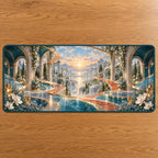 Physical Therapy Motion Atrium Desk Mat with dimensional printed themed artwork; representative AI-generated mockup.