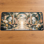 Voice Bloom Resonance Atrium Desk Mat with dimensional printed themed artwork; representative AI-generated mockup.
