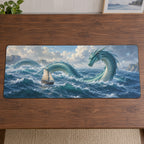 Sea Serpent Voyage Desk Mat with dimensional printed themed artwork; representative AI-generated mockup.