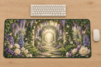 Retirement Garden Portal Desk Mat with dimensional printed themed artwork; representative AI-generated mockup.