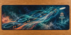 Aerochain Meridian Desk Mat with dimensional printed themed artwork; representative AI-generated mockup.