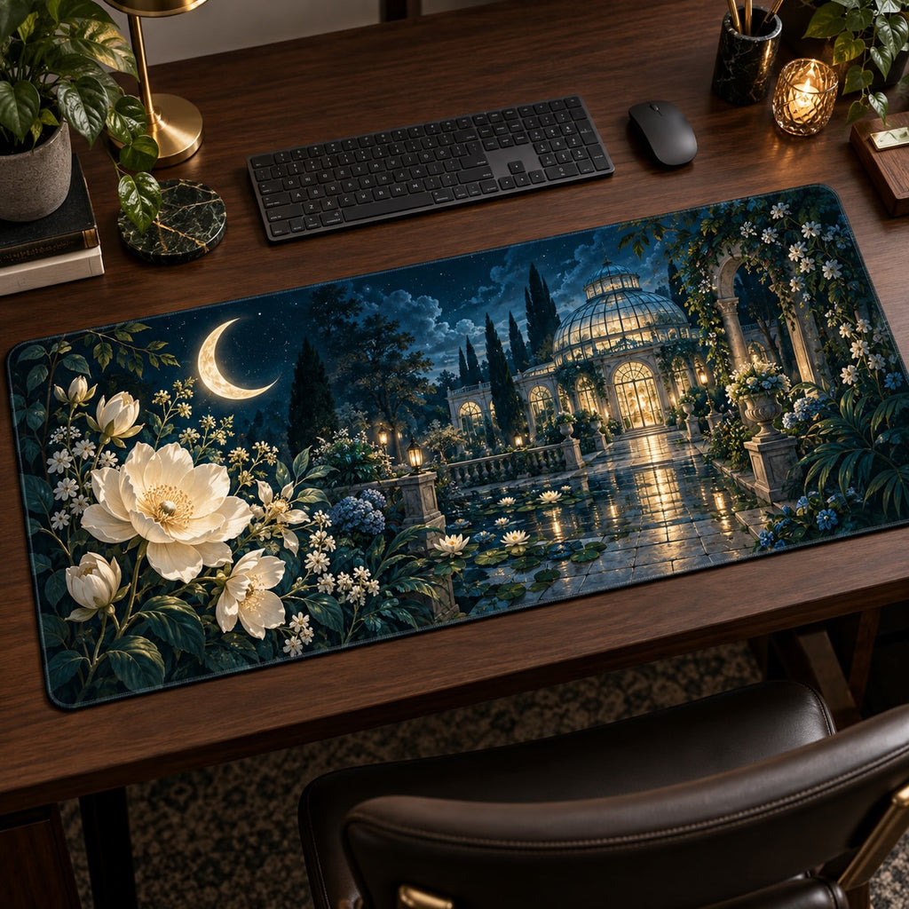 Celestial Botanical Garden Desk Mat with dimensional printed themed artwork; representative AI-generated mockup.