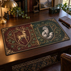 Medieval Heraldic Animals Desk Mat with dimensional printed themed artwork; representative AI-generated mockup.