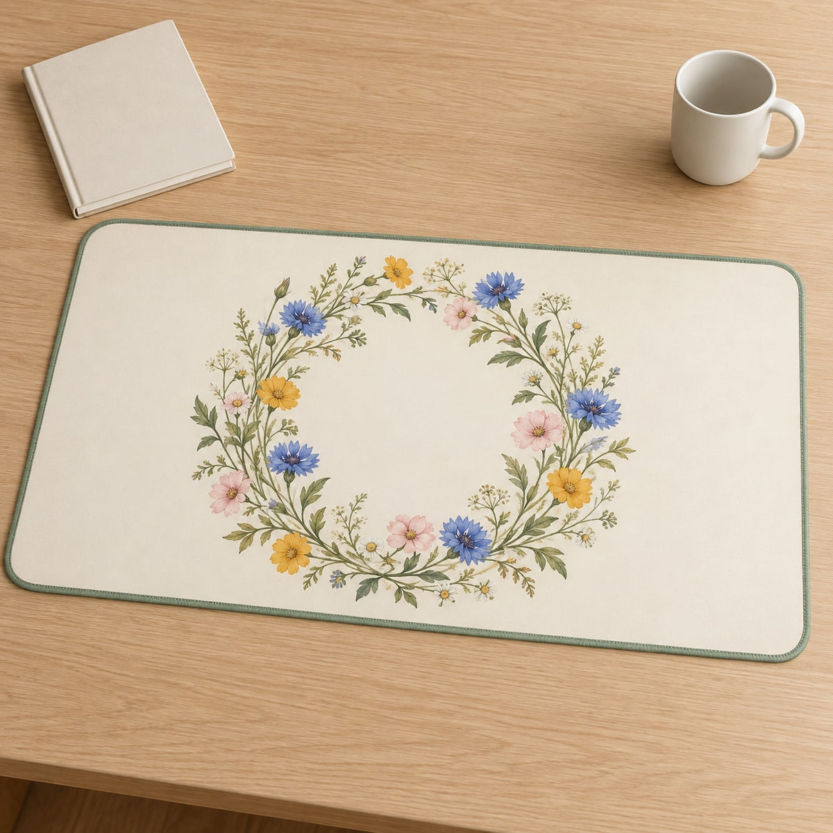 Wildflower Wedding Garden Desk Mat with dimensional printed themed artwork; representative AI-generated mockup.