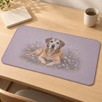 Senior Dog Companion Desk Mat with dimensional printed themed artwork; representative AI-generated mockup.