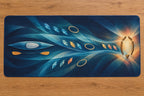 Riverglass Paddle Confluence Desk Mat with dimensional printed themed artwork; representative AI-generated mockup.