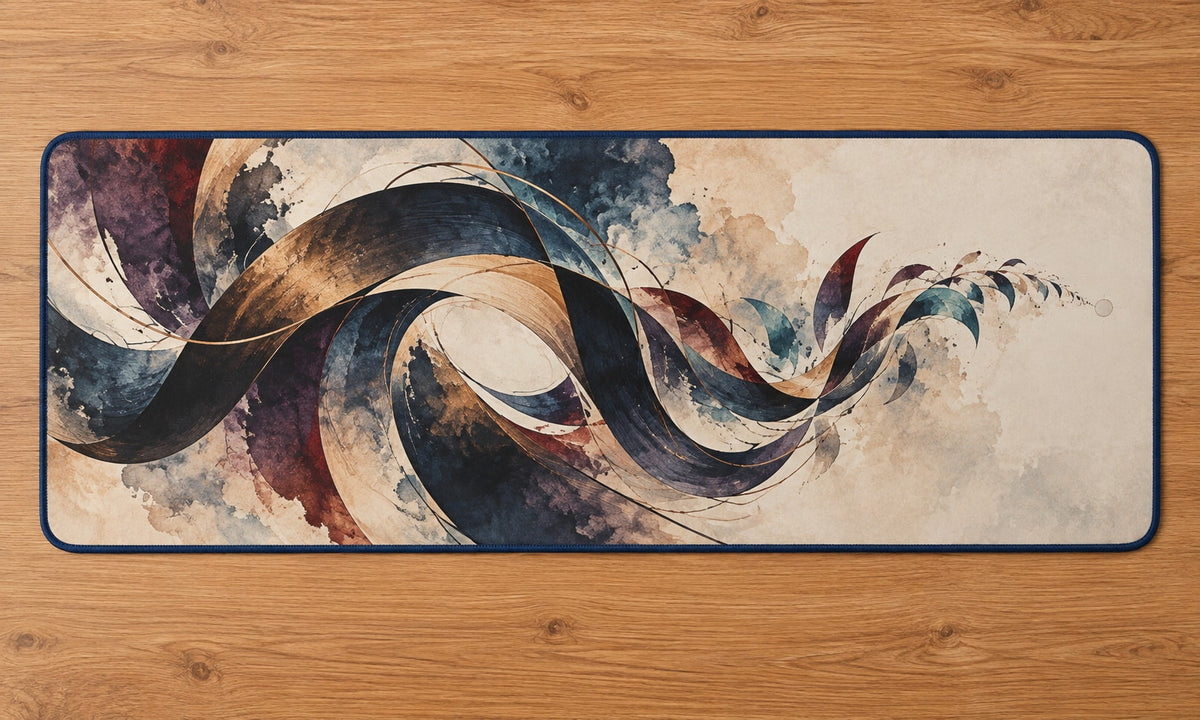 Cadence Inkfold Desk Mat with dimensional printed themed artwork; representative AI-generated mockup.